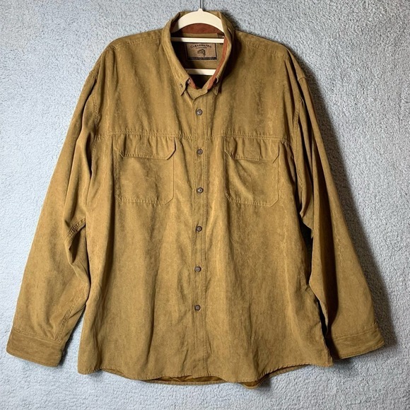 Clearwater Shirt‎ Mens XL Brown Camel Button Down Collared Western Faux Suede - Picture 1 of 8